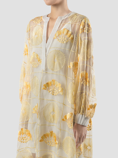 Basia butter yellow silk organza midi dress