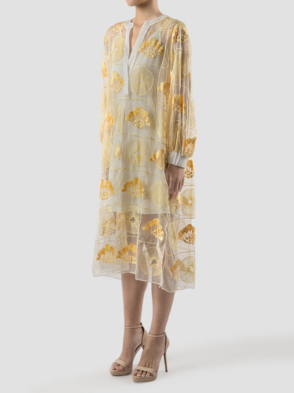 Basia butter yellow silk organza midi dress