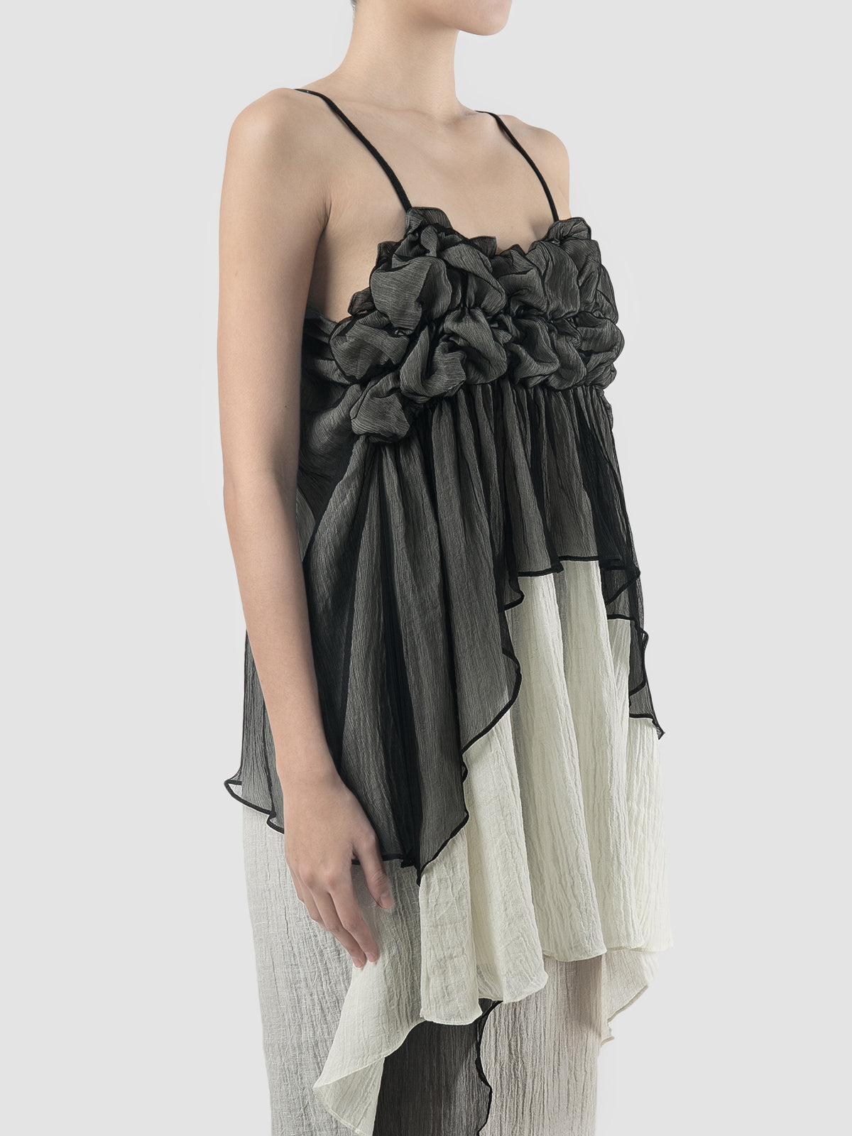 Silk Layered Emilija Top In Black White