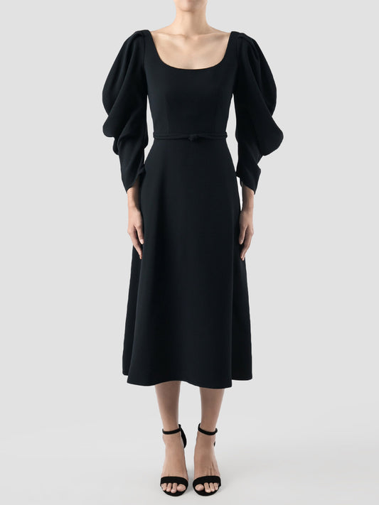 Borogove night blue belted midi dress