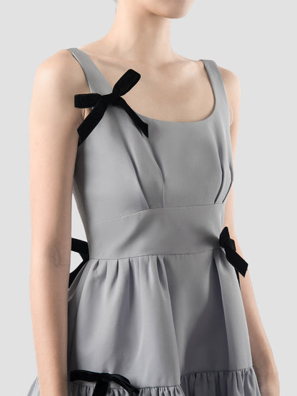 Portmanteau periwinkle purple sleeveless tiered midi dress