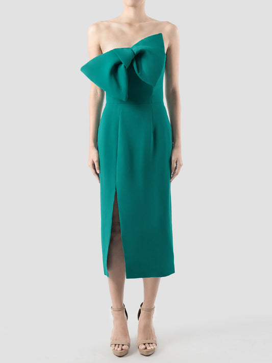 Unbirthday green strapless giant-bow-embellished mini dress