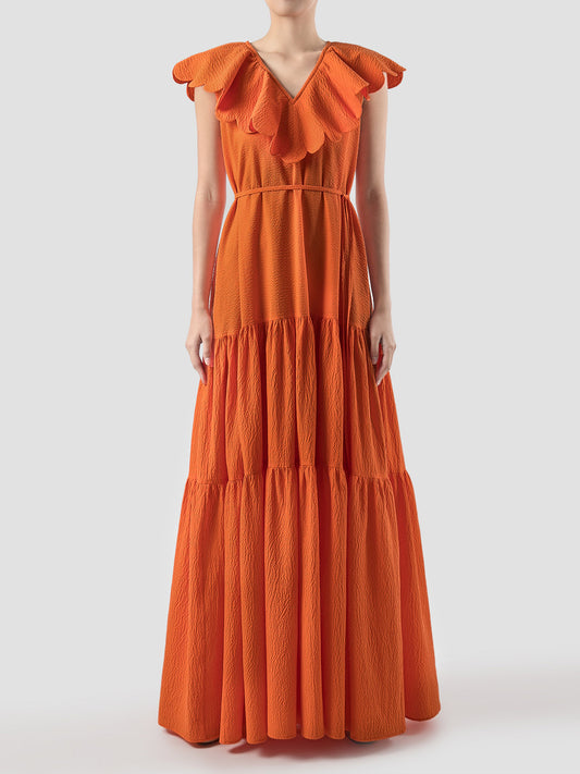 Pishsalver orange tiered seersucker maxi dress