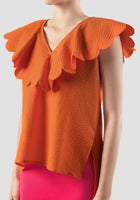 Yadder orange seersucker sleeveless blouse