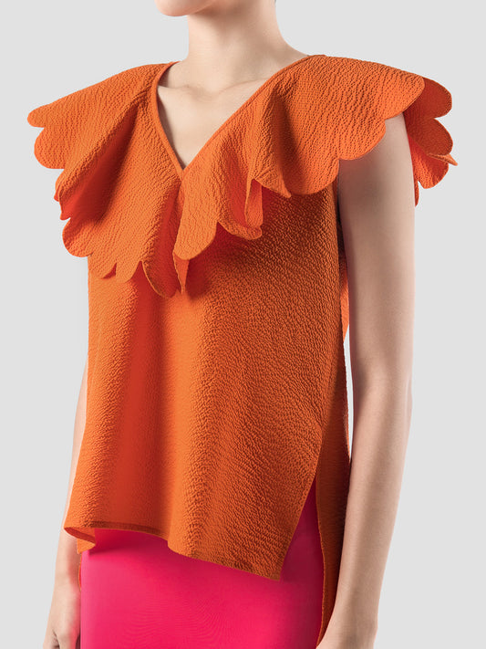 Yadder orange seersucker sleeveless blouse