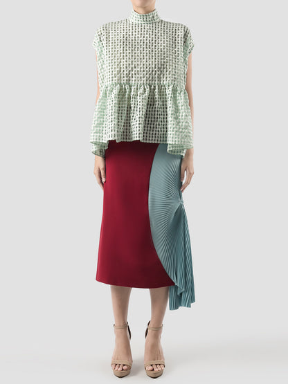 Crim Oversize Ruffled Cloque Top In Mint Green