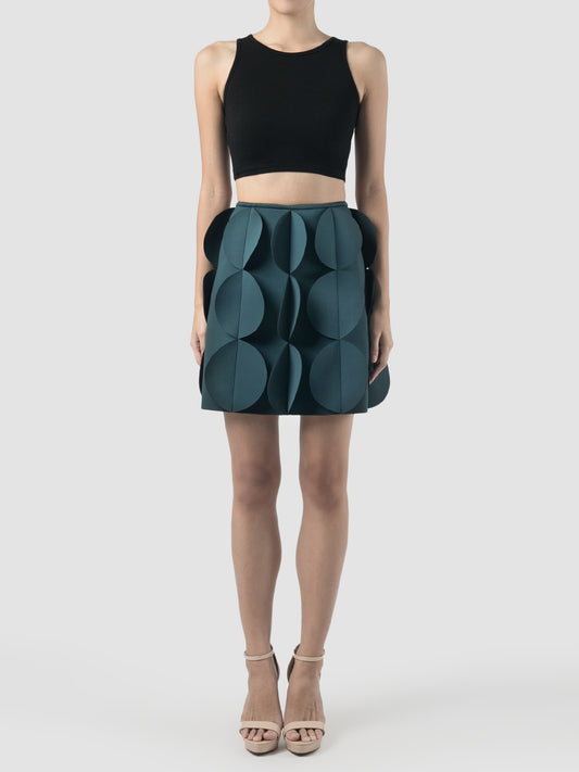 Tristus mineral green statement mini skirt with scalloped lapels