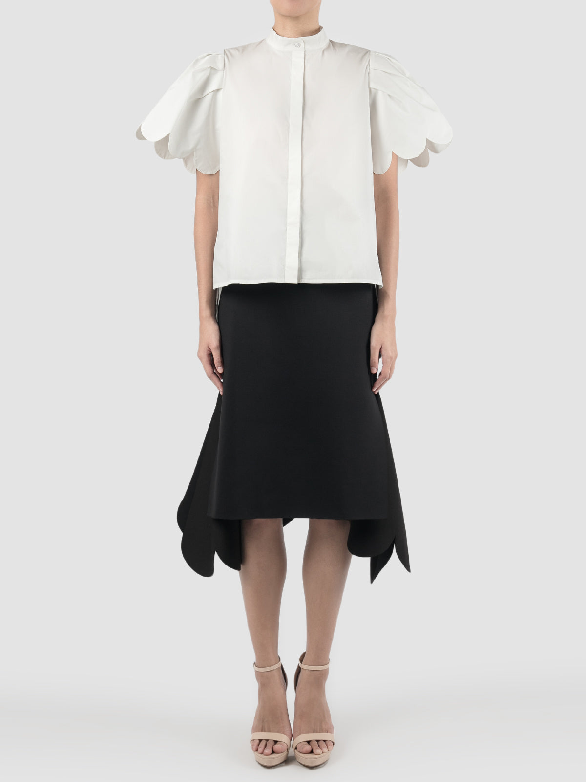 White Biennis shirt with scalloped short sleeves