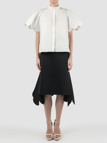 White Biennis shirt with scalloped short sleeves