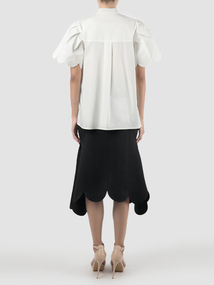 White Biennis shirt with scalloped short sleeves