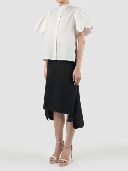 White Biennis shirt with scalloped short sleeves