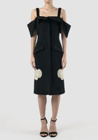 Black tailored sabrina-sleeved dress
