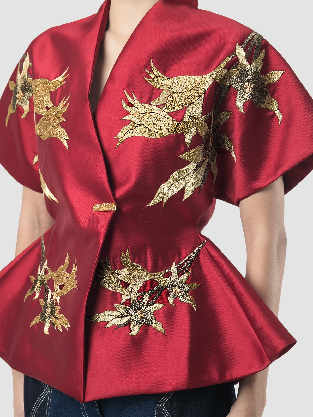 Signature Kimono w/Peplum And Embroidery In Red