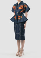 Navy signature kimono with peplum
