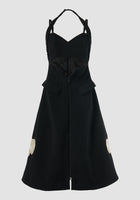 Black halter dress with gold embroidery