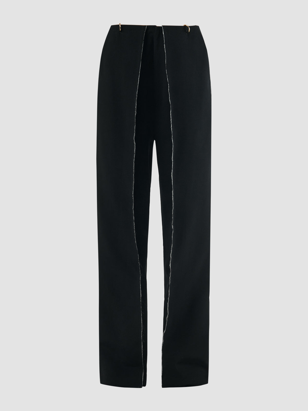 Black deconstructed tailored pants with front slits
