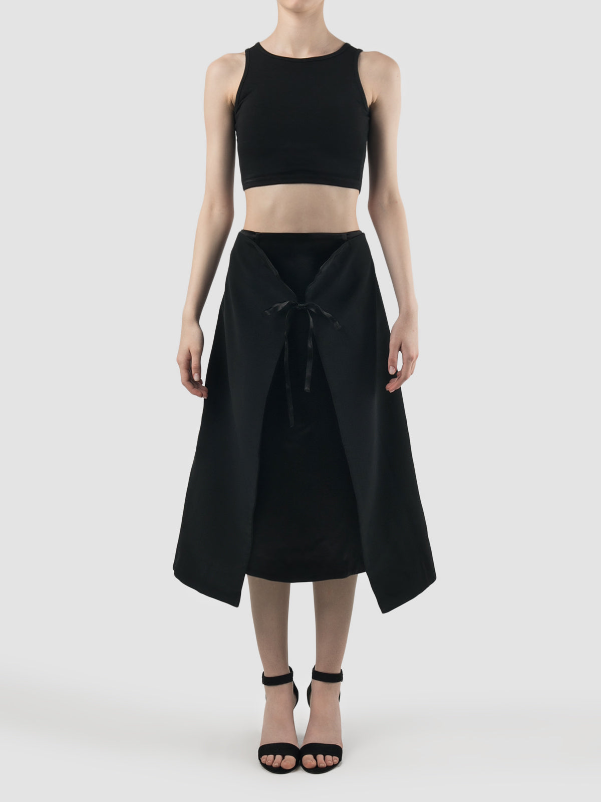 Black double-layered skirt with gold embroidery