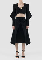 Black neoprene cropped top with abstract long sleeves