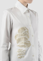 White tailored cotton shirt with gold embroidery
