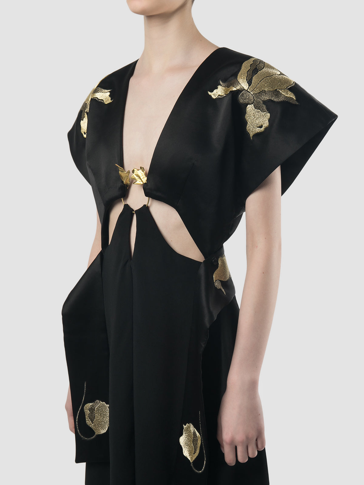 Black kimono dress with waist cutout details PILLAR Black kimono dress with waist cutout details PILLAR