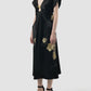 Black kimono dress with plunging V-neckline