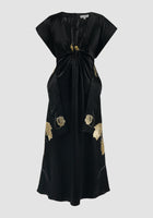 Black kimono dress with plunging V-neckline