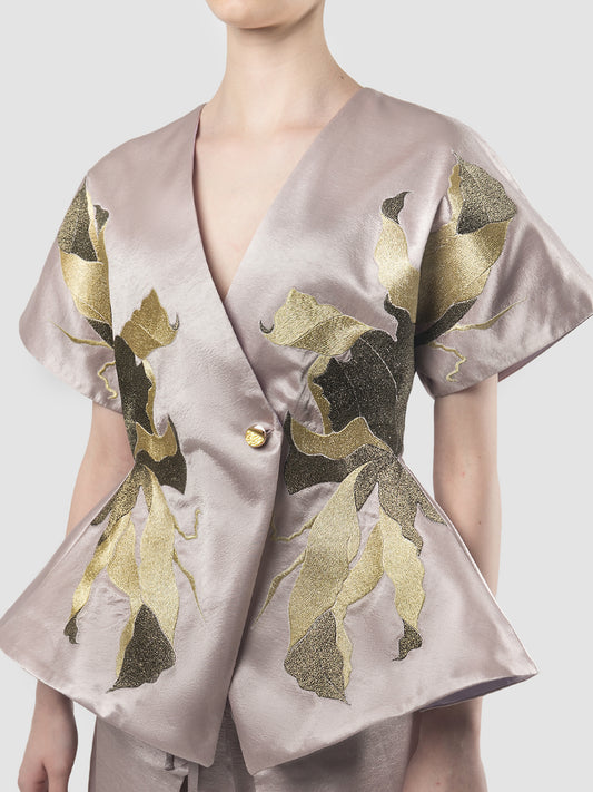 Lilac signature kimono with gold embroidery