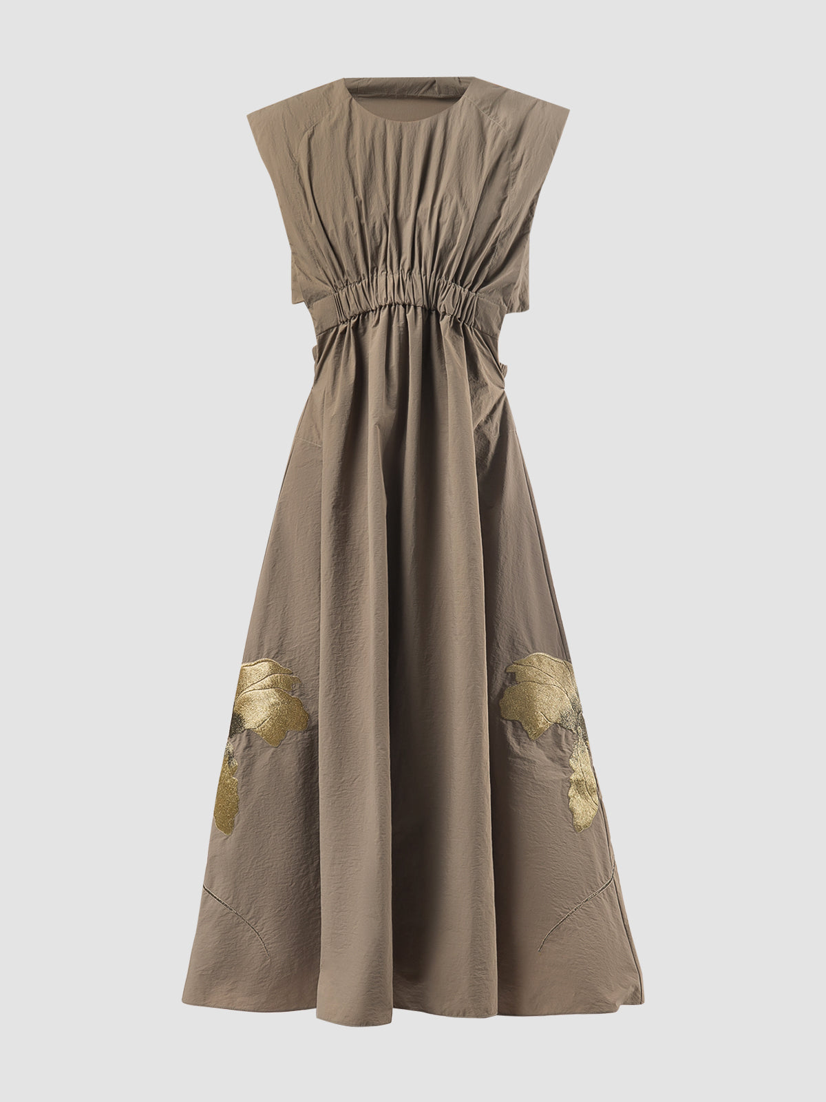 Pewter brown midi dress with gathered cutout details
