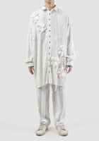 Flowery white long-sleeved pleated shirt