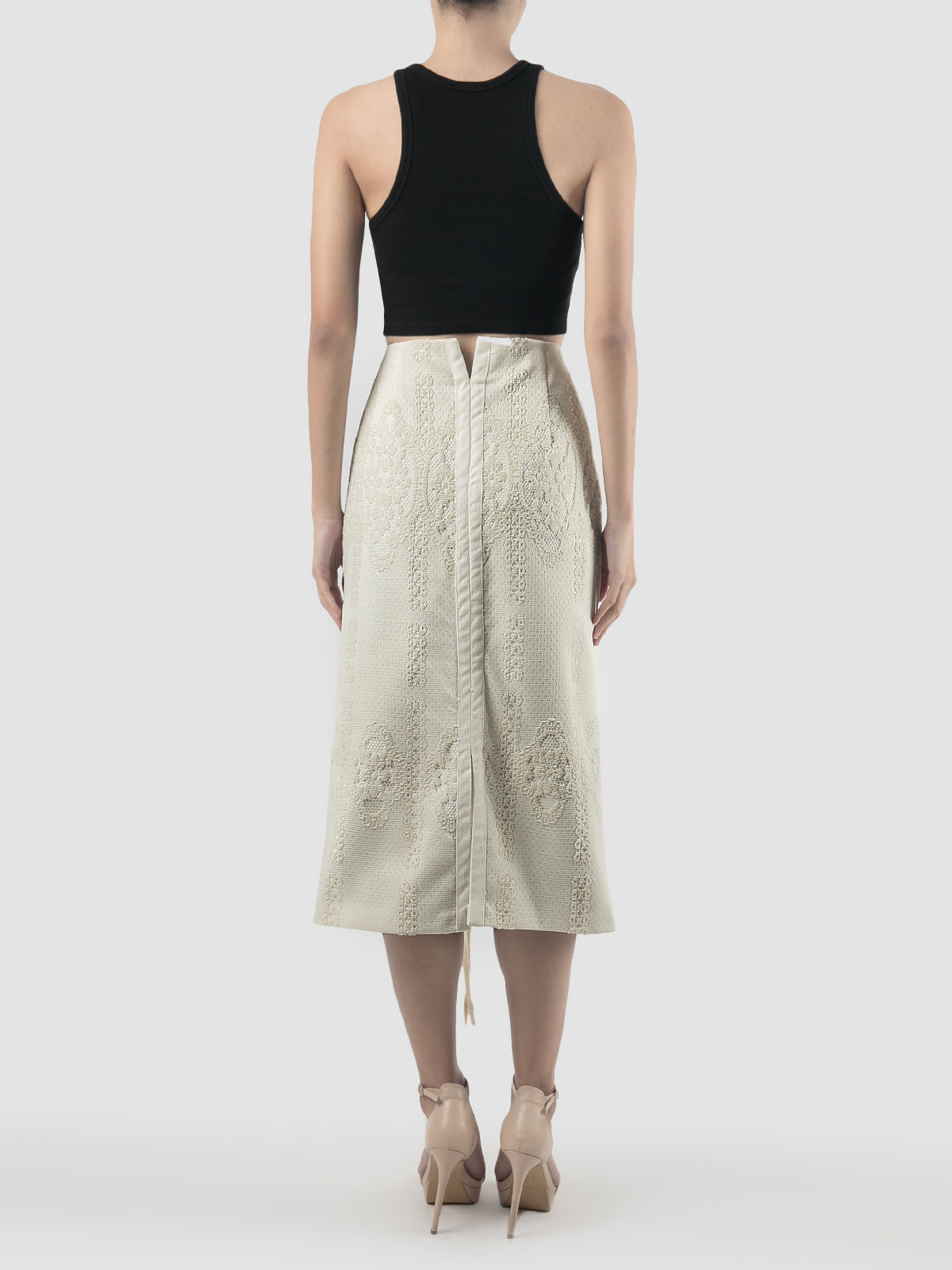 White layered lace applique midi skirt – PILLAR