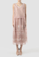 Pink scalloped neckline embroidered dress