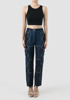 Tapered Scalloped Denim Pants In Blue